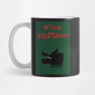 Merry Christmas? Pig listens to the greetings and get scared, because in Scandinavia the Christmas pig is the traditional food on the table Mug